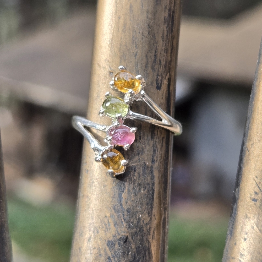 Tourmaline Multi Color Natural Gemstone Sterling Ring Sz5.25 - Picture 8 of 10